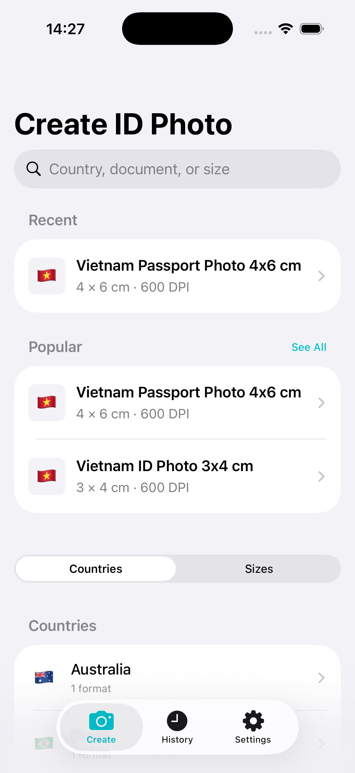 EasyID running on iPhone, showing country and document photo choices